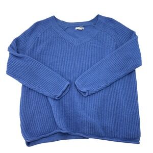 Sonoma Goods For Life Womens Blue V-Neck Shaker Knit Raglan Sweater Plus 0X